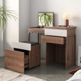 Sleek Modern Makeup Table Set with Glass Top and Synthetic Leather Stool - Elegant Vanity Station FCX-2594